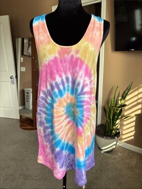 Tie-Dye Scoop Neck Tank Dress - Multicolor